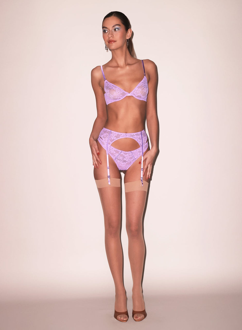 Light lilac - Le Stretch Lace Garter Belt | Fleur du Mal - DEMO