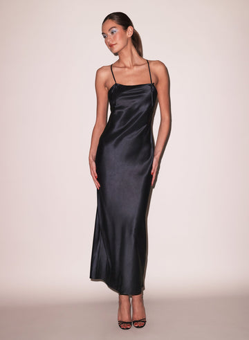 Black - Open Back Maxi Slip Dress | Fleur du Mal - DEMO