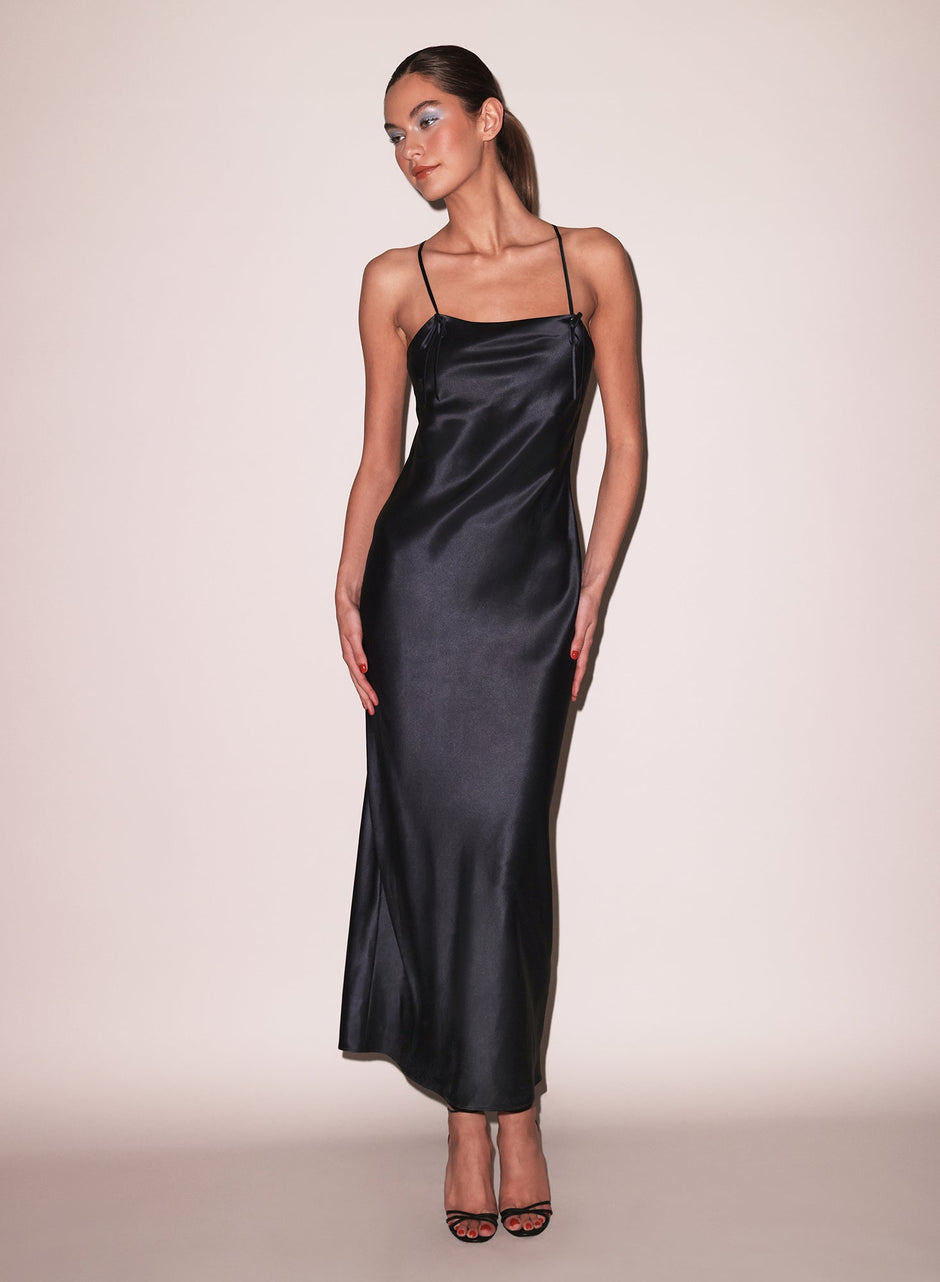Black - Open Back Maxi Slip Dress | Fleur du Mal - DEMO