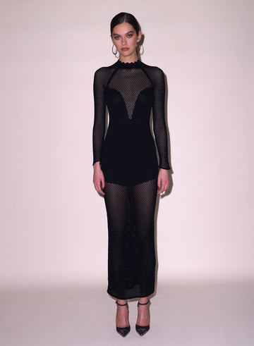 Black - Scalloped Pointelle Knit Dress | Fleur du Mal - DEMO
