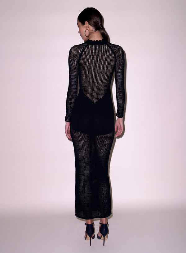 Black - Scalloped Pointelle Knit Dress | Fleur du Mal - DEMO