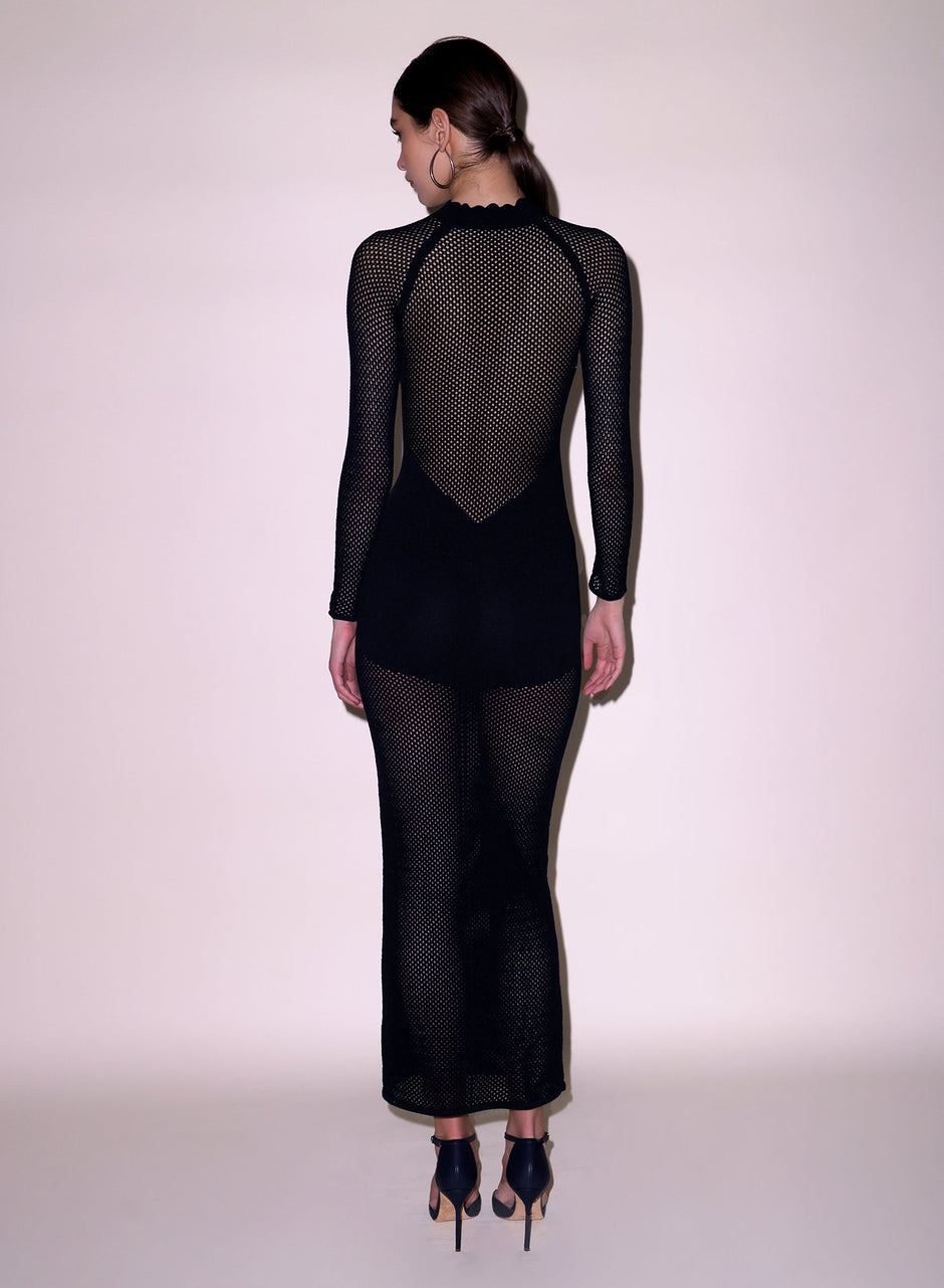 Black - Scalloped Pointelle Knit Dress | Fleur du Mal - DEMO