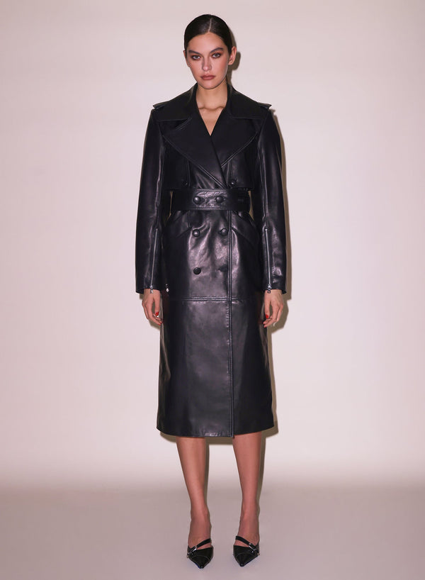 Black - Moto Leather Trench Coat | Fleur du Mal - DEMO