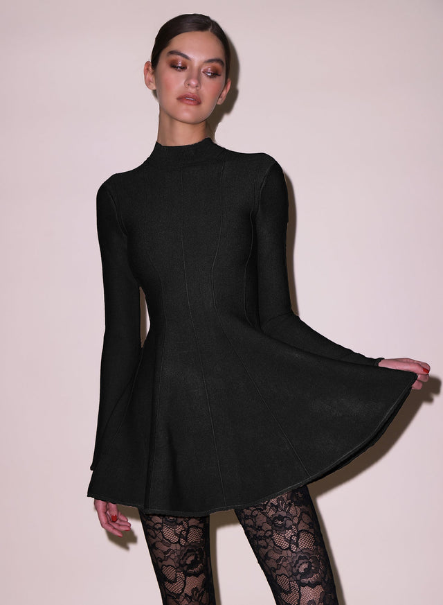 Black - Long Sleeve Flared Corset Dress | Fleur du Mal - DEMO