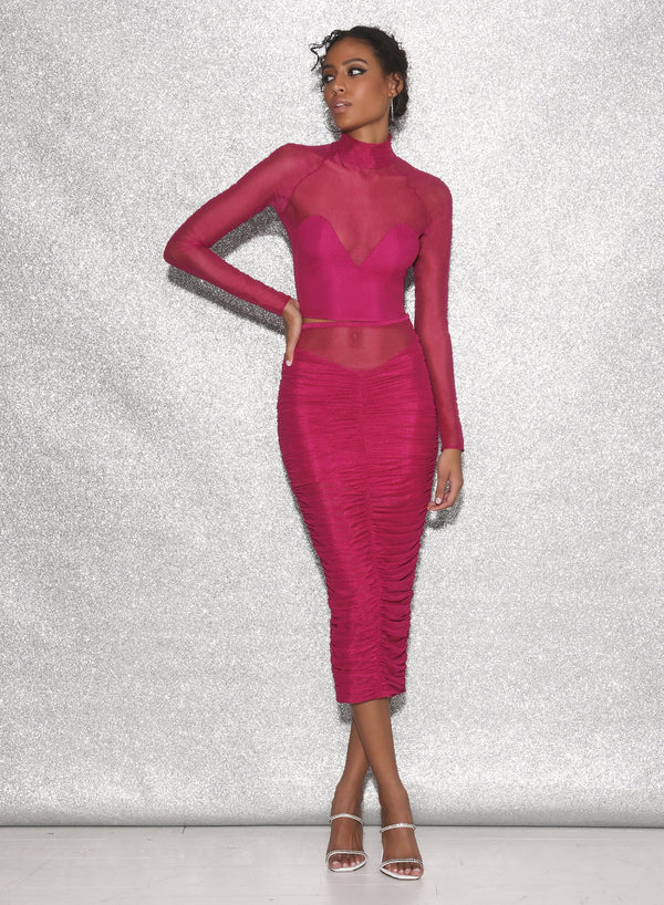 Magenta - Ruched Midi Skirt | Fleur du Mal - DEMO