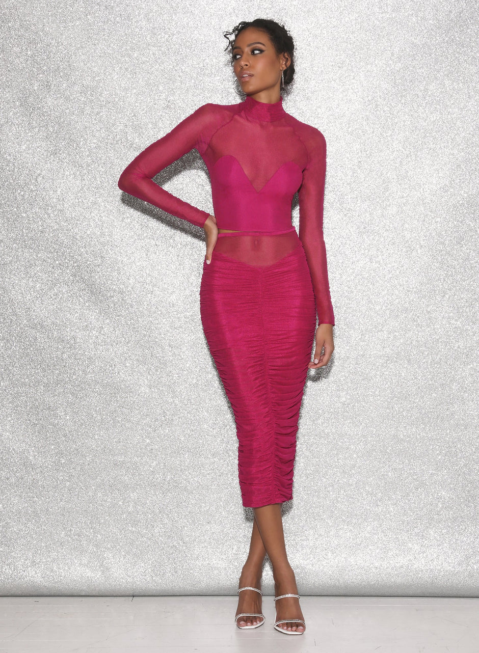 Magenta - Ruched Midi Skirt | Fleur du Mal - DEMO