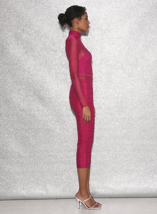 Magenta - Ruched Midi Skirt | Fleur du Mal - DEMO