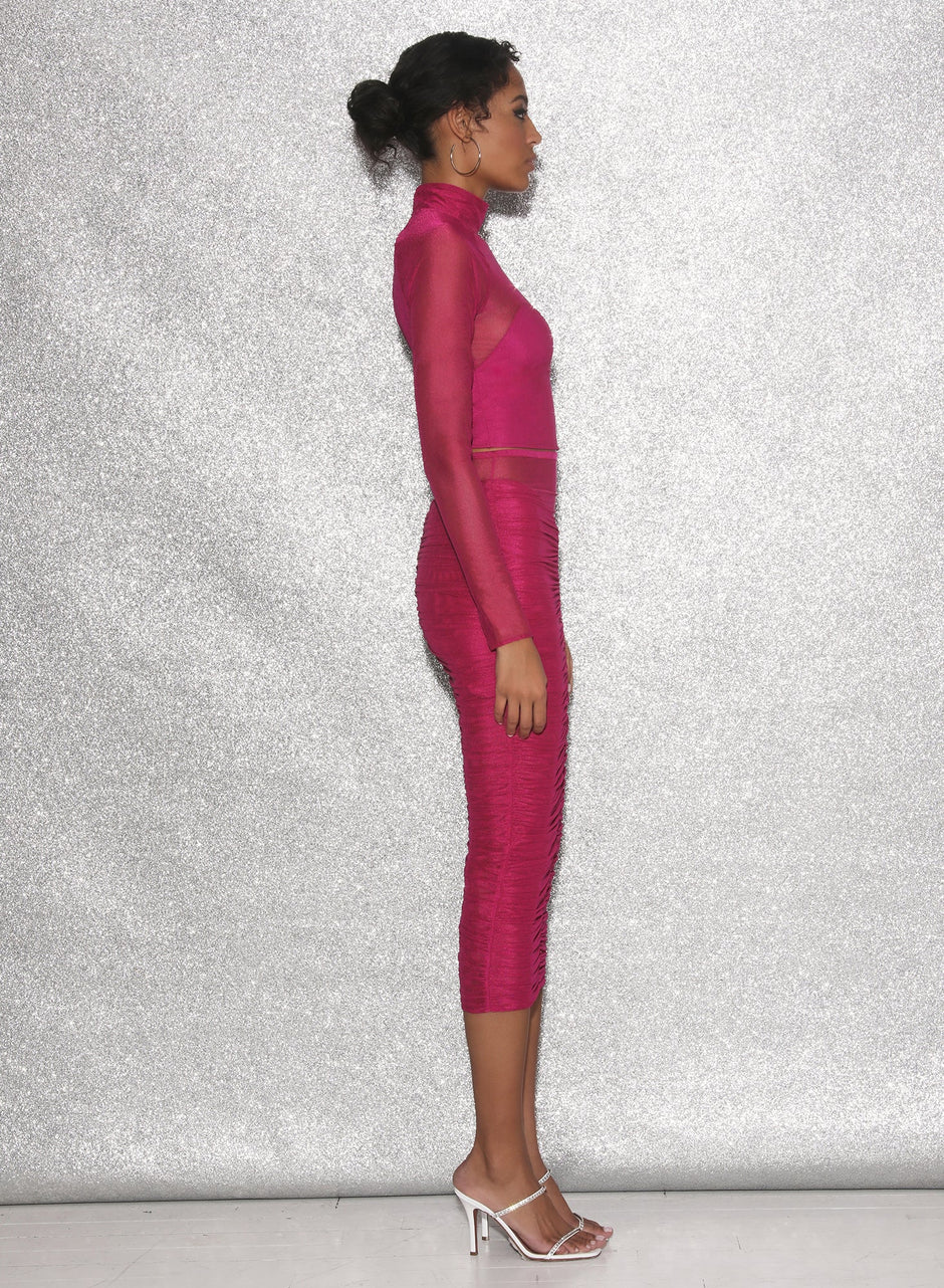 Magenta - Ruched Midi Skirt | Fleur du Mal - DEMO