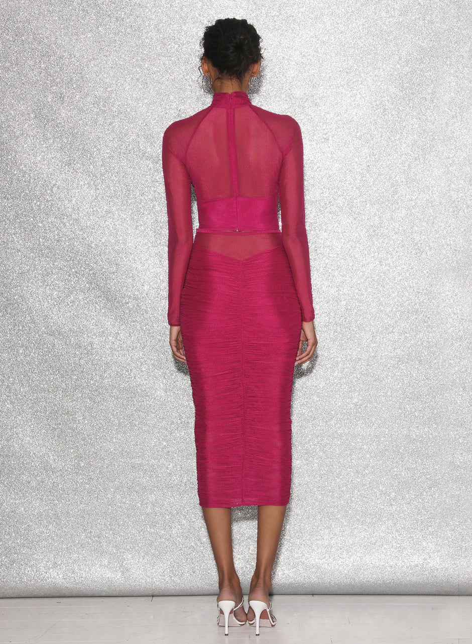 Magenta - Ruched Midi Skirt | Fleur du Mal - DEMO
