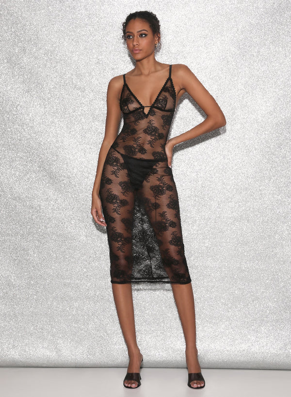 Black - Long Bouquet Lace Slip | Fleur du Mal - DEMO