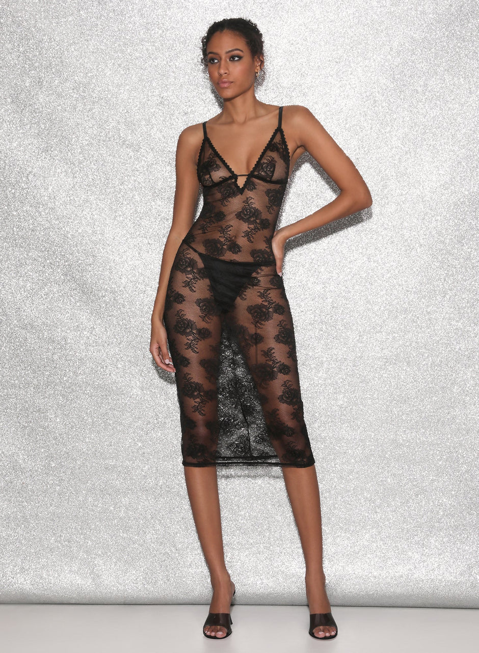 Black - Long Bouquet Lace Slip | Fleur du Mal - DEMO