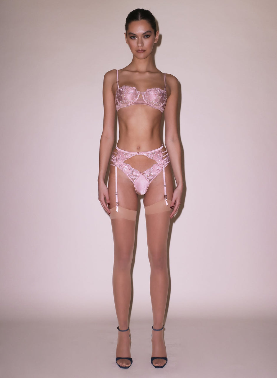 Rose pink - Rose Logo Embroidery Garter Belt | Fleur du Mal - DEMO