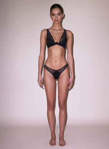 Black - Gardenia Lace Overlay Demi Bra | Fleur du Mal - DEMO