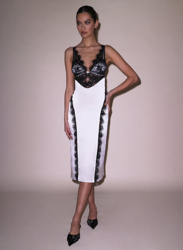Ivory - Silk &amp; Lace V Neck Dress | Fleur du Mal - DEMO