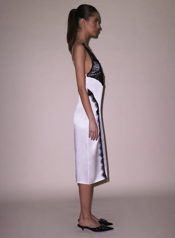 Ivory - Silk &amp; Lace V Neck Dress | Fleur du Mal - DEMO