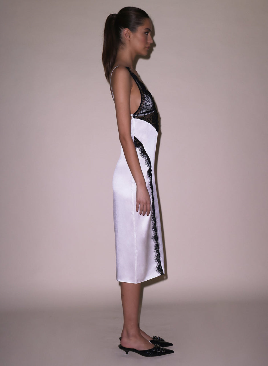 Ivory - Silk &amp; Lace V Neck Dress | Fleur du Mal - DEMO