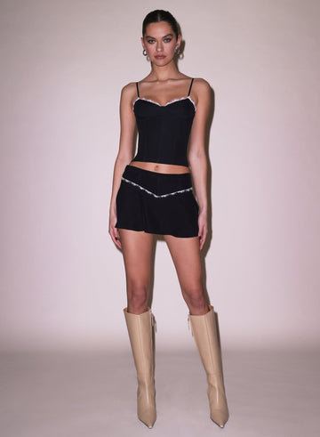 Black - Silk & Lace Flare Mini Skirt | Fleur du Mal - DEMO