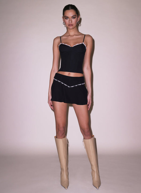 Black - Silk &amp; Lace Flare Mini Skirt | Fleur du Mal - DEMO