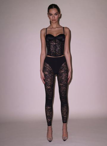Black - Silk & Lace Boned Bustier | Fleur du Mal - DEMO