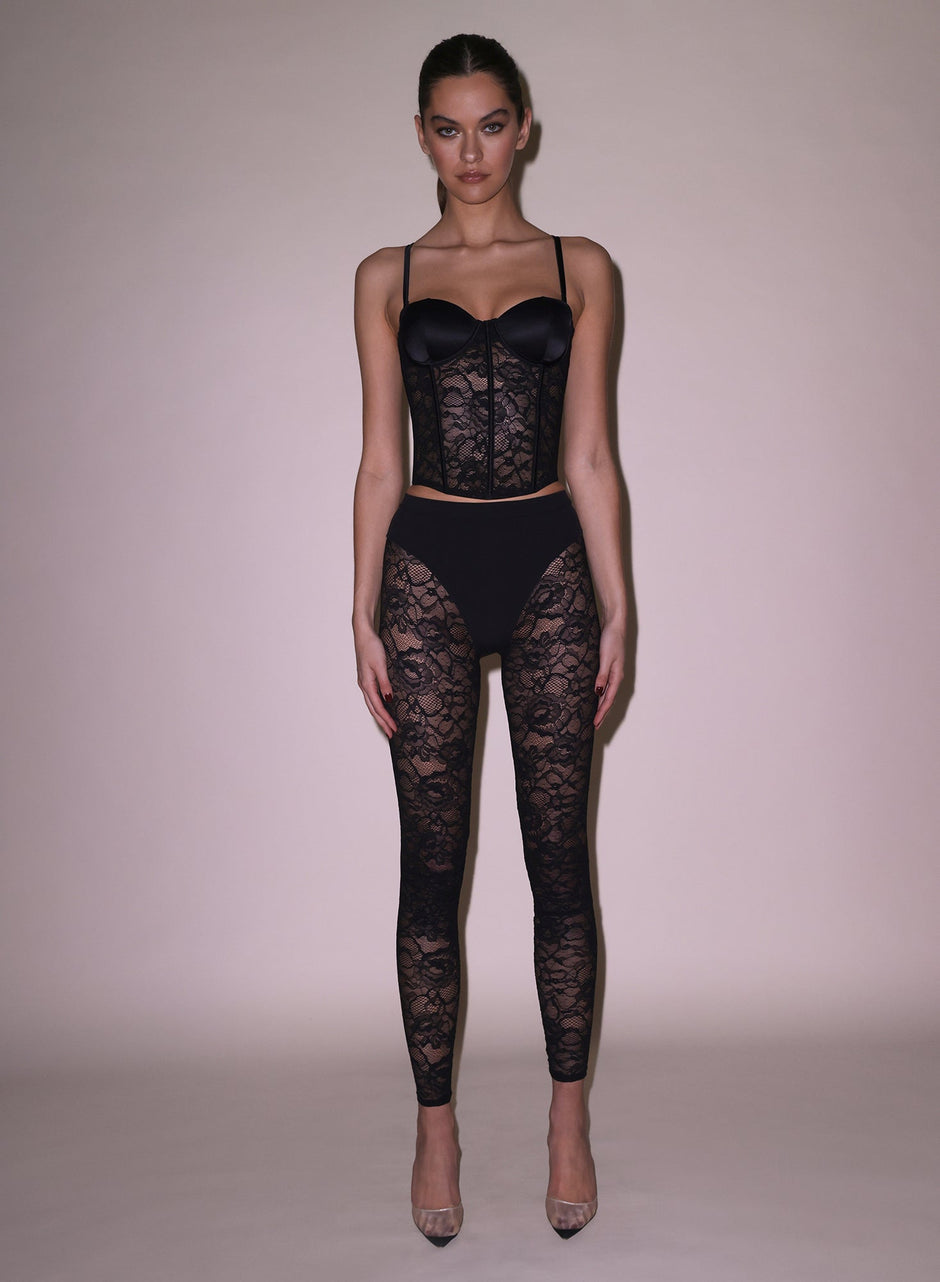 Black - Silk &amp; Lace Boned Bustier | Fleur du Mal - DEMO