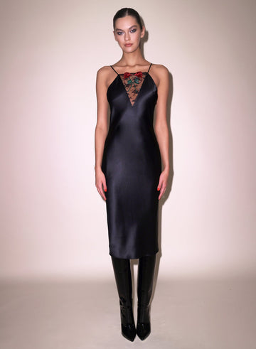 Black - Vampire Rose Embroidery Slip Dress | Fleur du Mal - DEMO