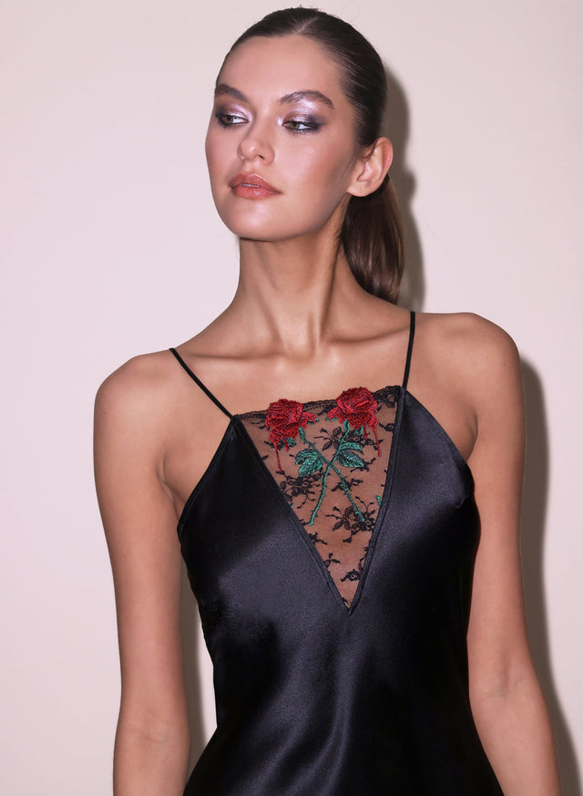 Black - Vampire Rose Embroidery Slip Dress | Fleur du Mal - DEMO