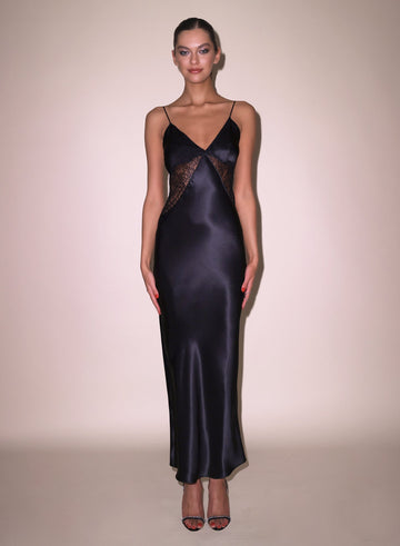Black - Silk Plunge Slip Dress | Fleur du Mal - DEMO