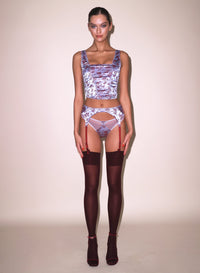 Rose Jacquard Corset Top, Thong & Garter