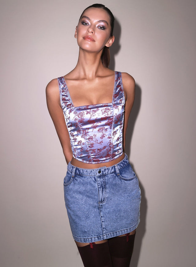 Blue mist - Rose Jacquard Corset Top | Fleur du Mal - DEMO