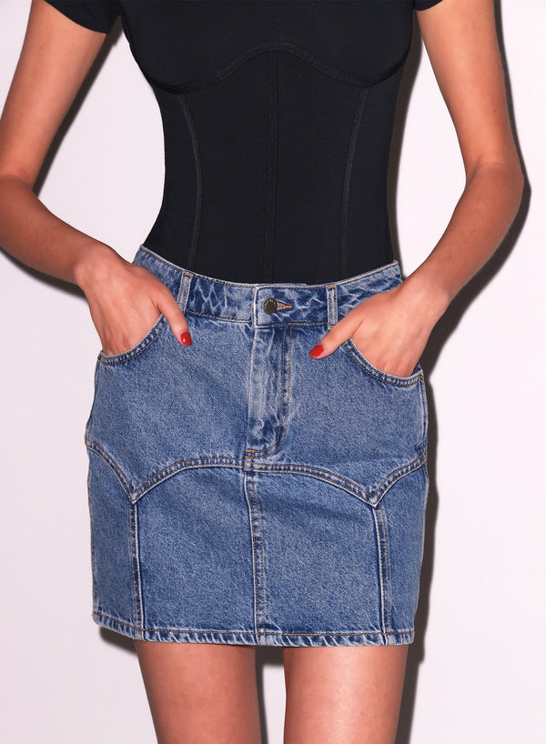 Acid denim blue - Denim Garter Skirt | Fleur du Mal - DEMO