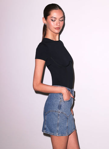 Acid denim blue - Denim Garter Skirt | Fleur du Mal - DEMO