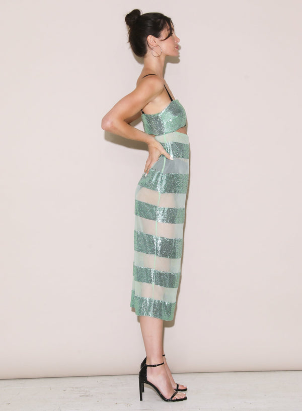 Jade sequin stripe - Sequin Stripe Midi Dress | Fleur du Mal - DEMO