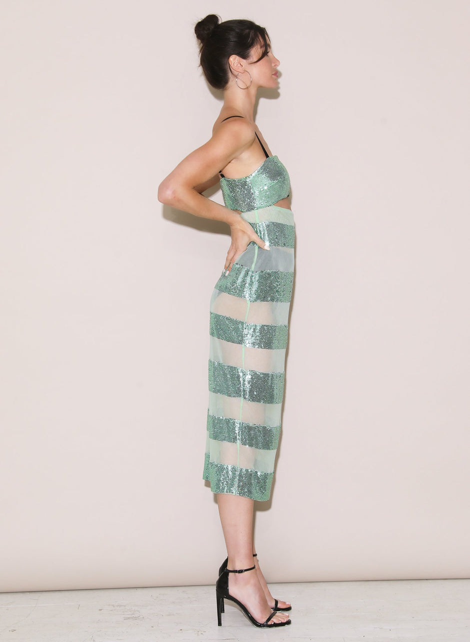Jade sequin stripe - Sequin Stripe Midi Dress | Fleur du Mal - DEMO