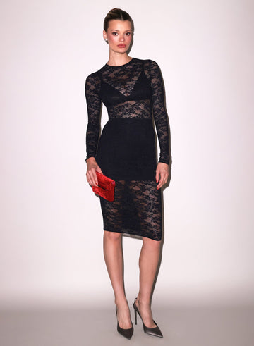 Black - Le Stretch Lace Long Sleeve Dress | Fleur du Mal - DEMO