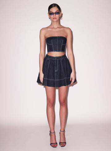 Dark wash denim - Denim Flare Skirt | Fleur du Mal - DEMO