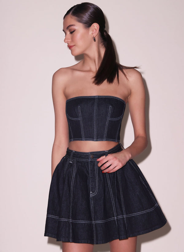 Dark wash denim - Denim Flare Skirt | Fleur du Mal - DEMO