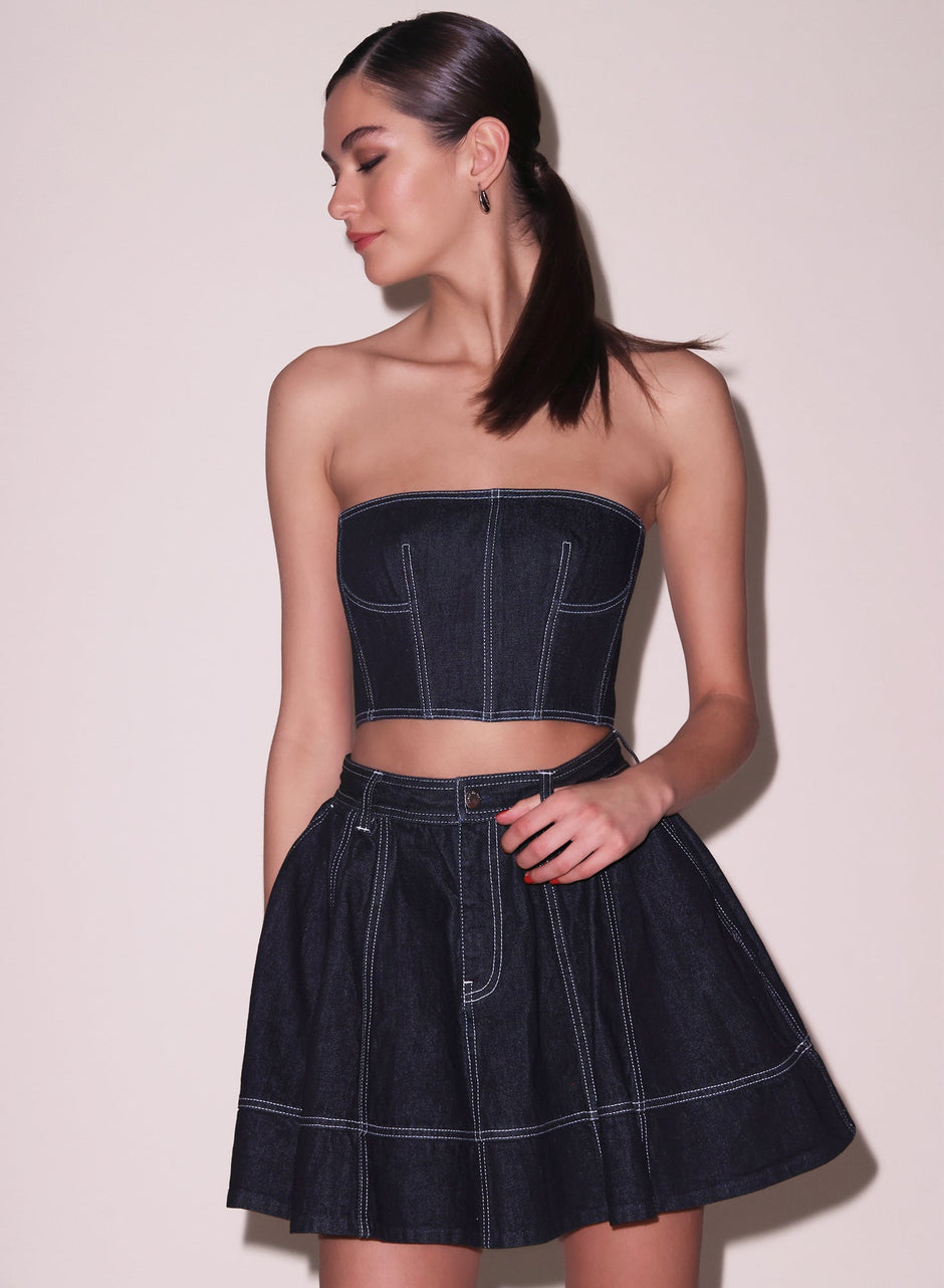 Dark wash denim - Denim Cropped Bustier | Fleur du Mal - DEMO