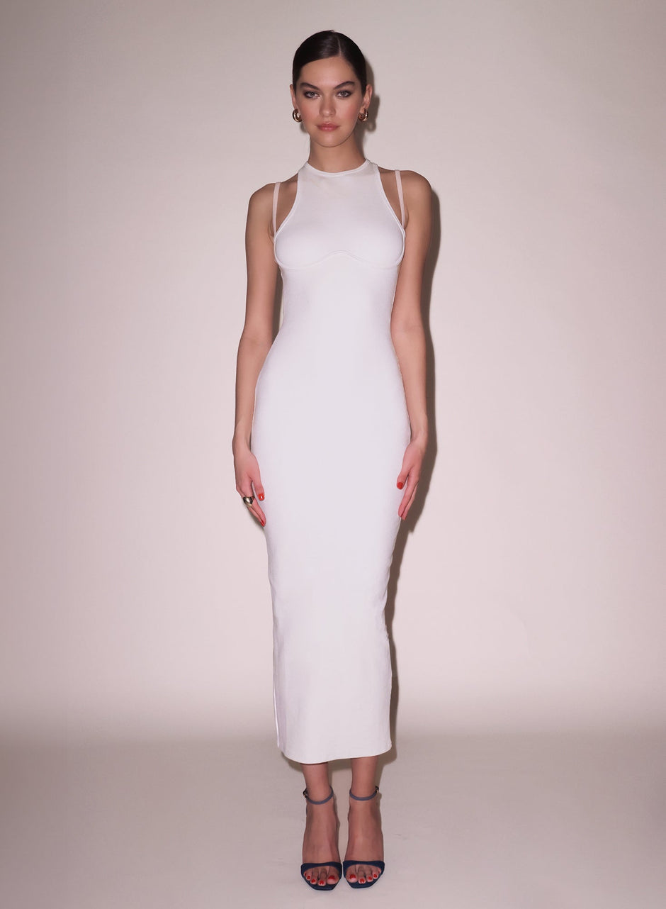 Ecru - Strappy Ribbed Maxi Dress | Fleur du Mal - DEMO