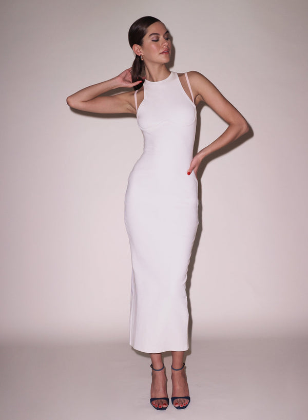 Ecru - Strappy Ribbed Maxi Dress | Fleur du Mal - DEMO