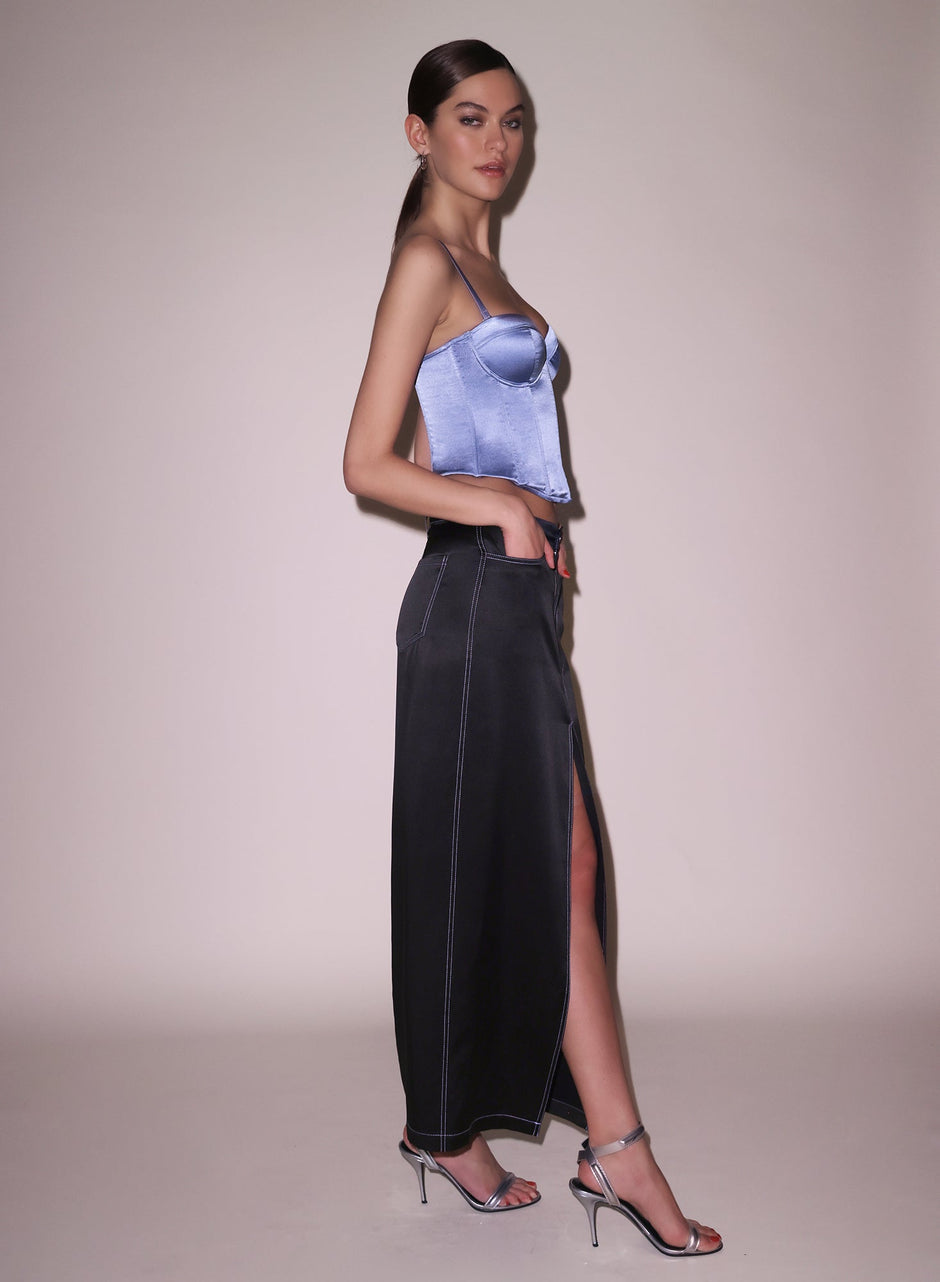 Black - Silk Maxi Skirt | Fleur du Mal - DEMO