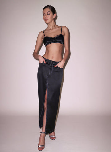 Black - Silk Maxi Skirt | Fleur du Mal - DEMO
