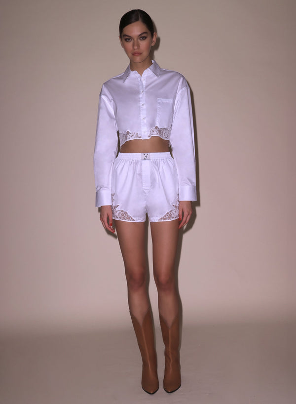 White - Poplin Cropped Button Down | Fleur du Mal - DEMO