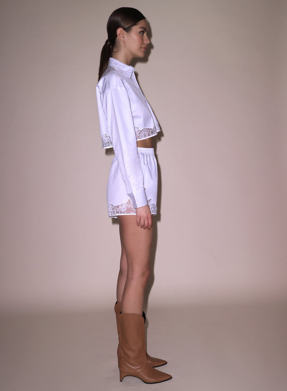 White - Poplin Cropped Button Down | Fleur du Mal - DEMO