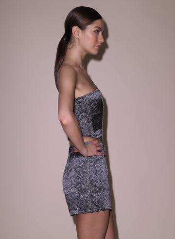 Grey acid wash - Silk Corset Top | Fleur du Mal - DEMO