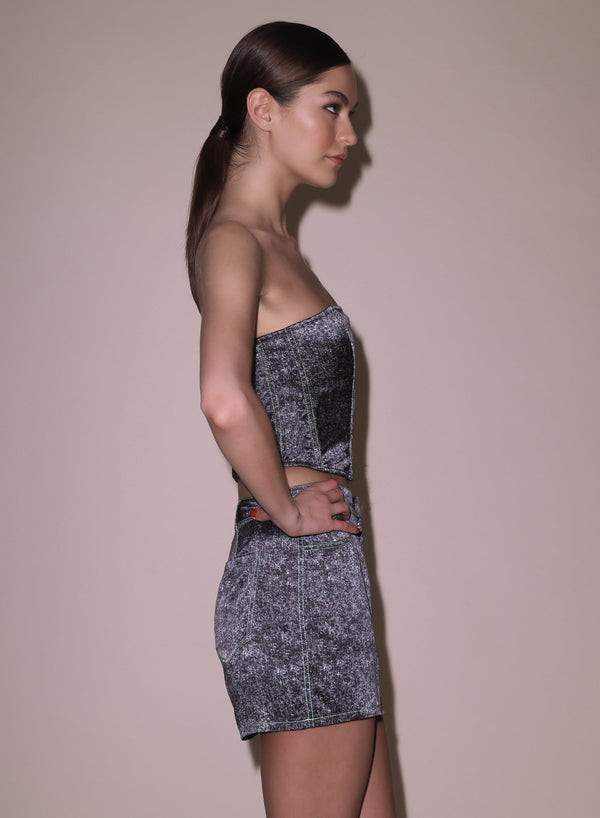Grey acid wash - Silk Corset Top | Fleur du Mal - DEMO