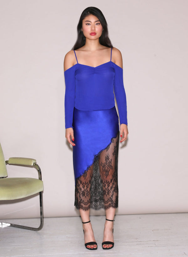 Electric blue - Georgette Cold Shoulder Top | Fleur du Mal - DEMO