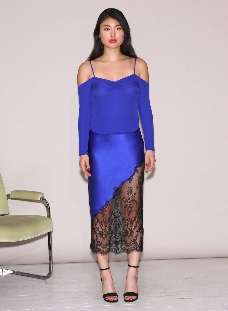 Electric blue - Georgette Cold Shoulder Top | Fleur du Mal - DEMO