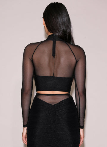 Black - Mesh Mock Neck Top | Fleur du Mal - DEMO