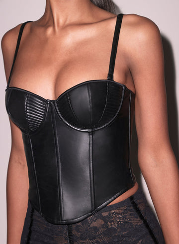 Black - Vegan Leather Bustier Top | Fleur du Mal - DEMO