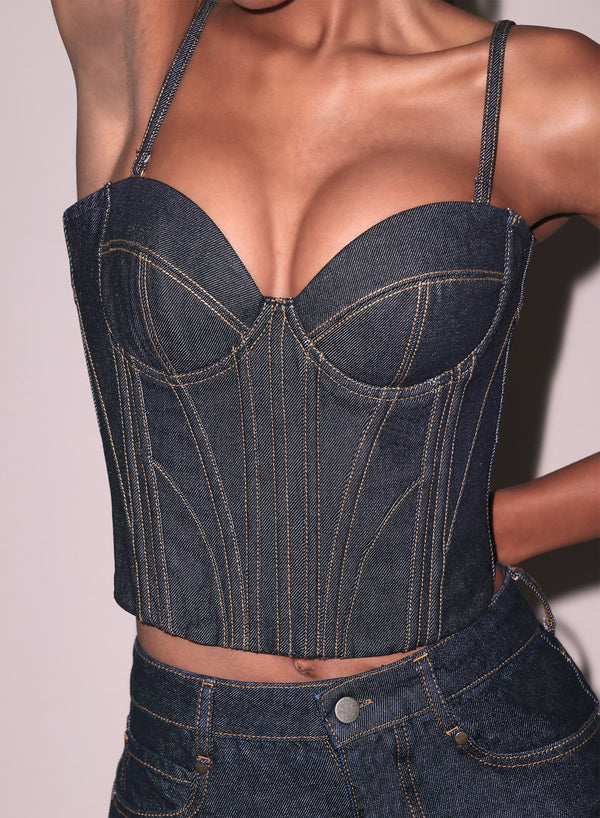 Indigo denim - Rider Bustier Top | Fleur du Mal - DEMO